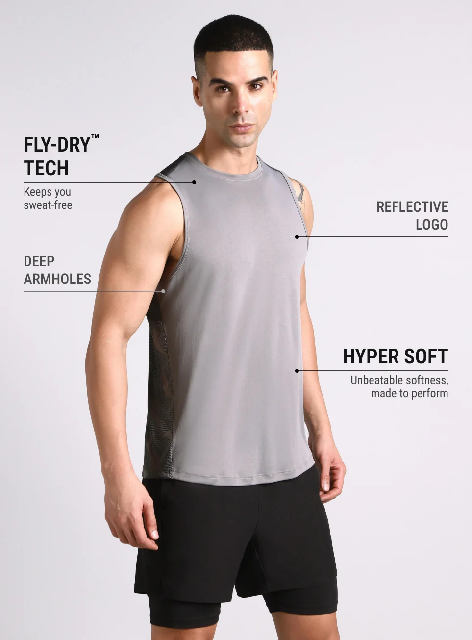 Men's Grey Urban Camo Motion Forward Running Tank - Image 5