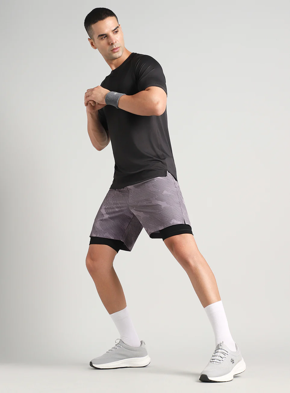 Men's Grey Urban Camo Shorts with Inbuilt Tights - Image 3
