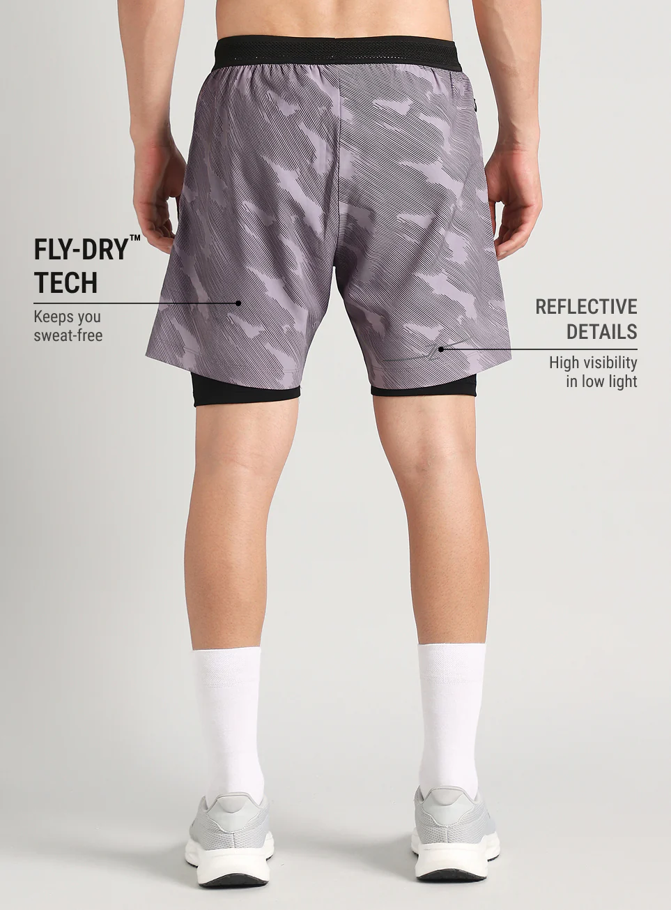 Men's Grey Urban Camo Shorts with Inbuilt Tights - Image 6
