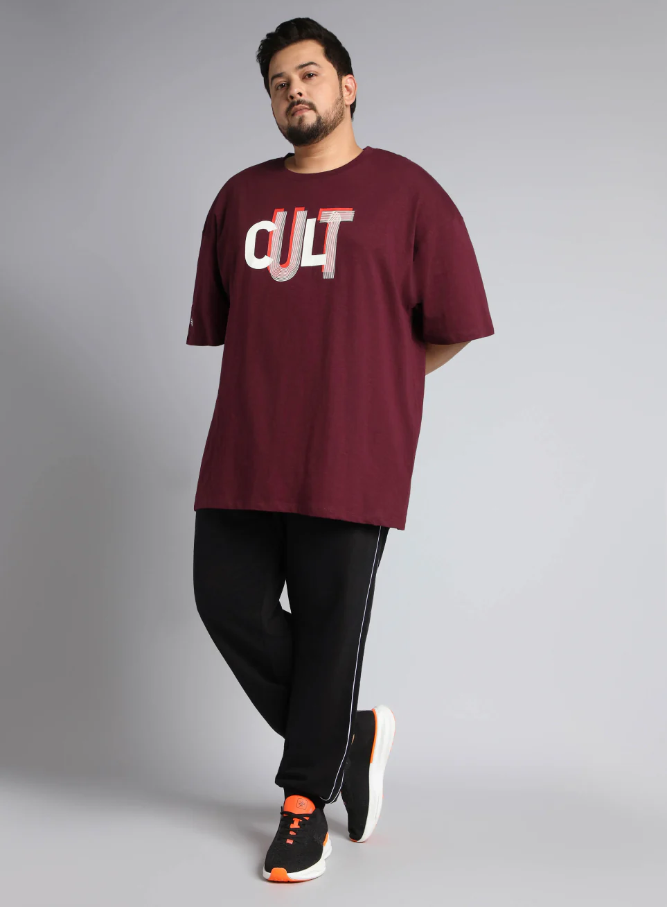 Men's Maroon Cult Graphic Plus Size Oversized fit T-shirt - Image 2
