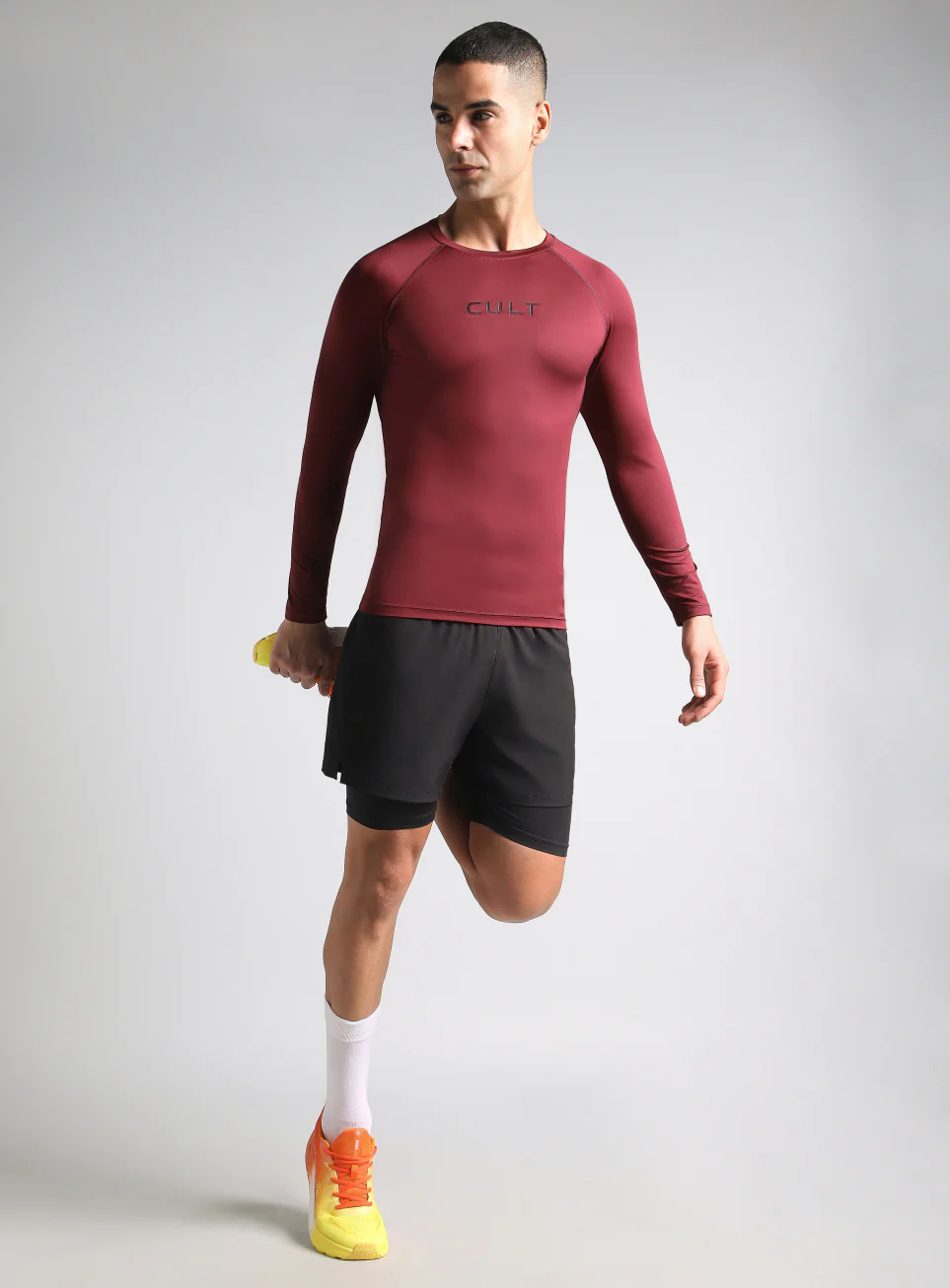 Men's Maroon Power Compression Full Sleeve T-shirt - Image 2