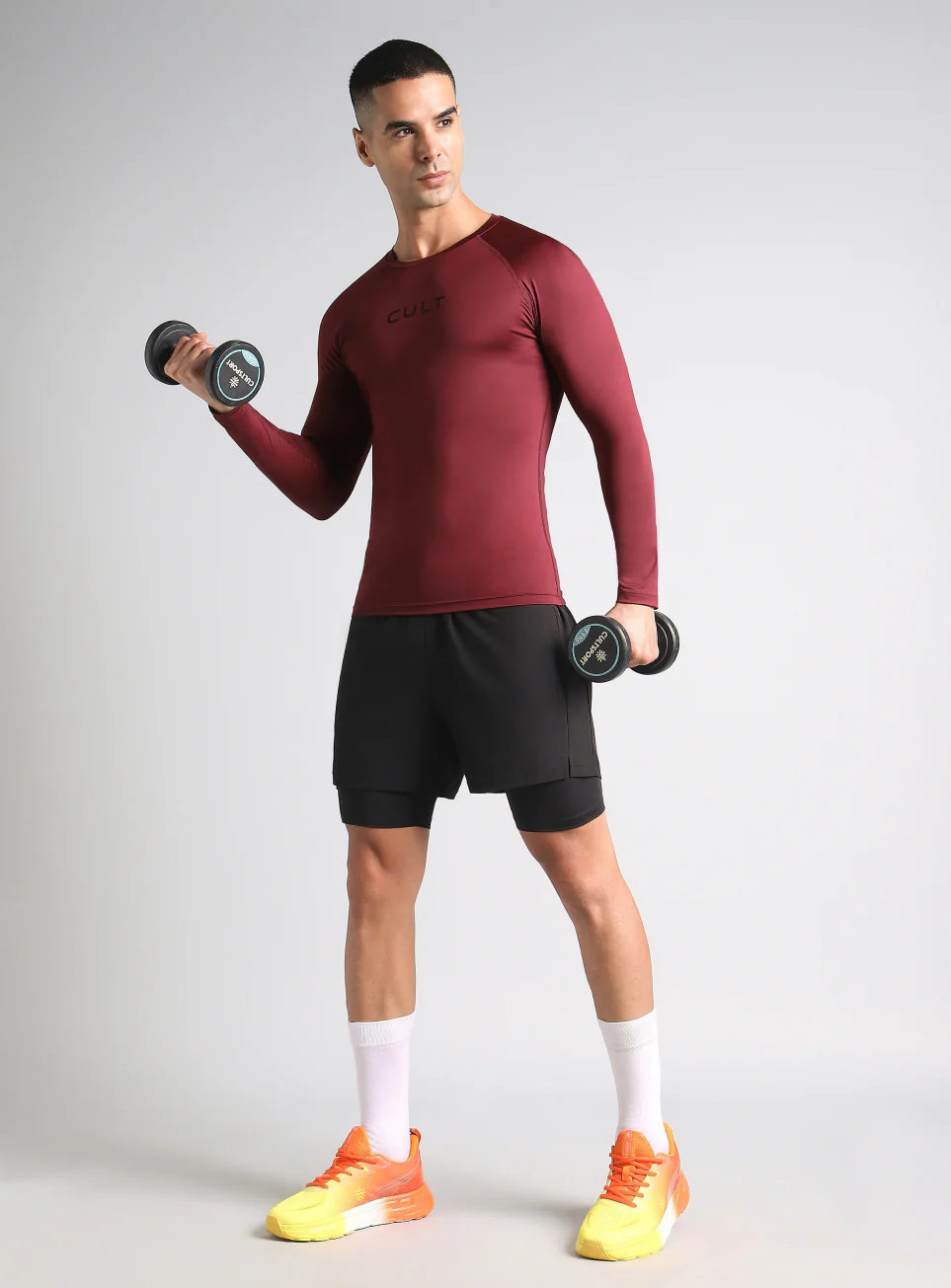 Men's Maroon Power Compression Full Sleeve T-shirt - Image 3