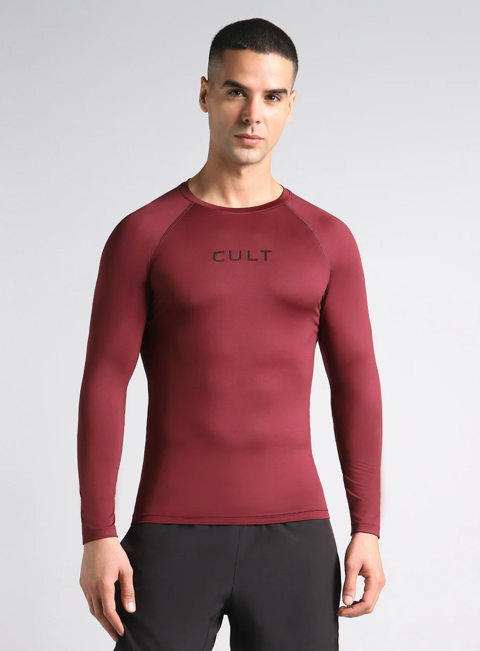 Men's Maroon Power Compression Full Sleeve T-shirt - Image 4