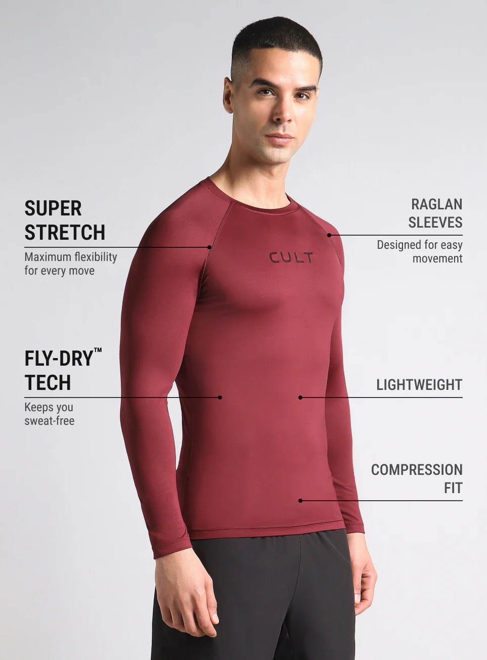 Men's Maroon Power Compression Full Sleeve T-shirt - Image 5
