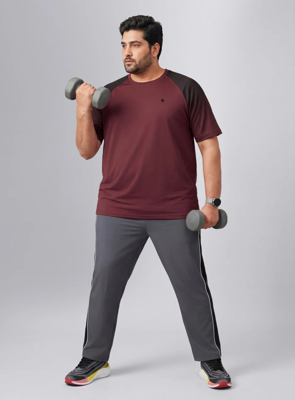 Men's Maroon Power Pop Training Plus Size T-shirt - Image 2