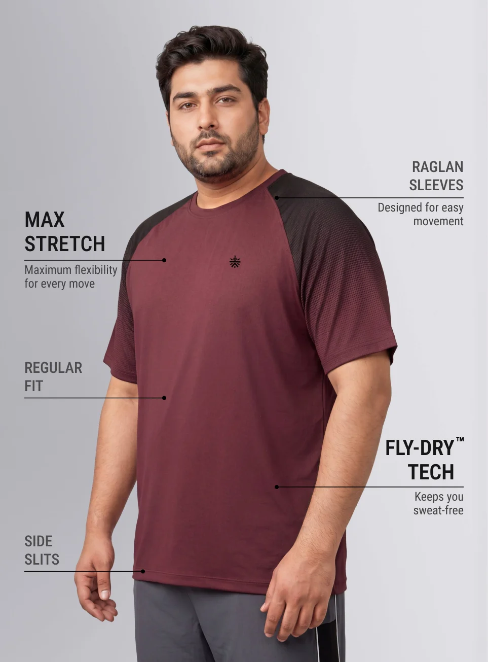 Men's Maroon Power Pop Training Plus Size T-shirt - Image 5