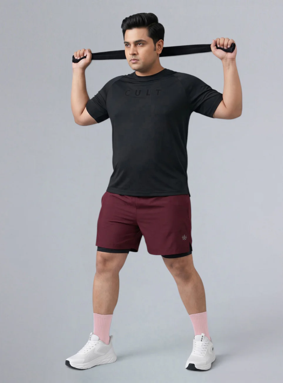 Men's Maroon Running Plus Size In-Built Shorts - Image 2