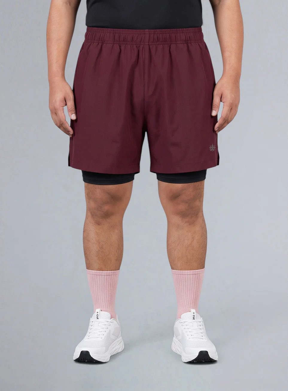 Men's Maroon Running Plus Size In-Built Shorts - Image 4