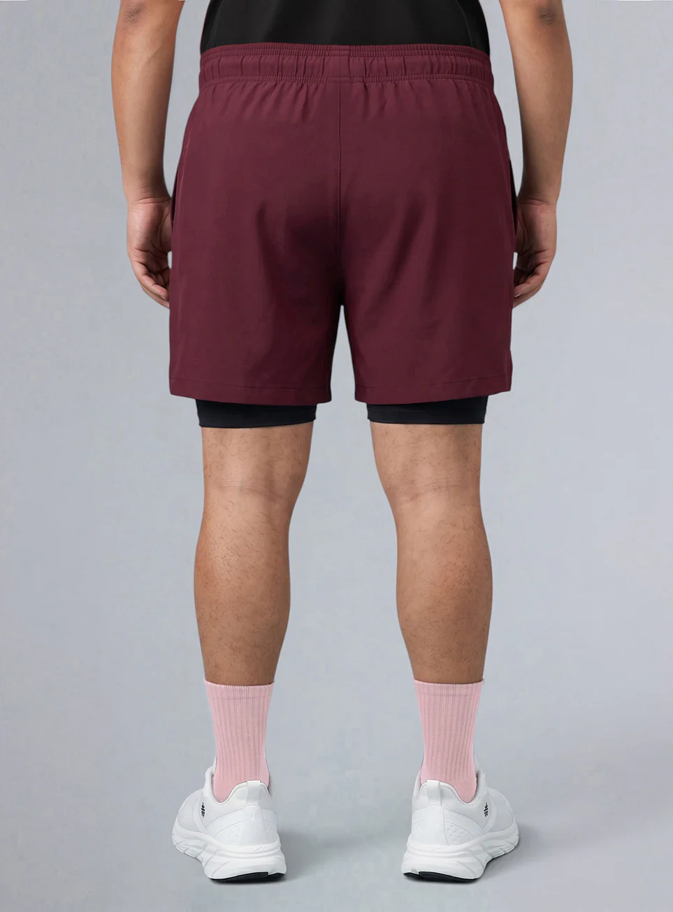 Men's Maroon Running Plus Size In-Built Shorts - Image 6
