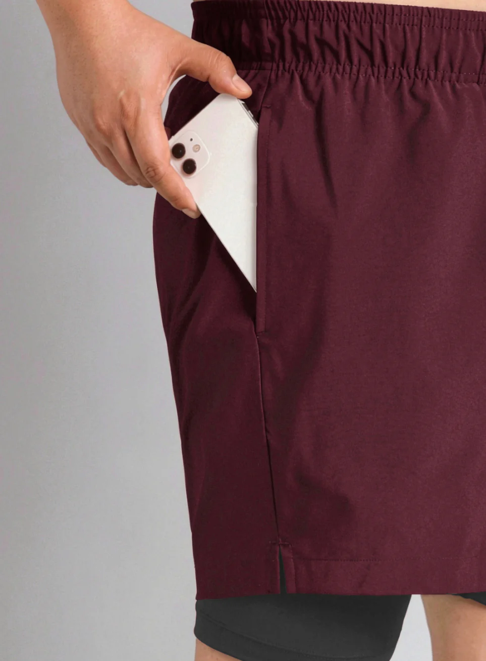 Men's Maroon Running Plus Size In-Built Shorts - Image 8