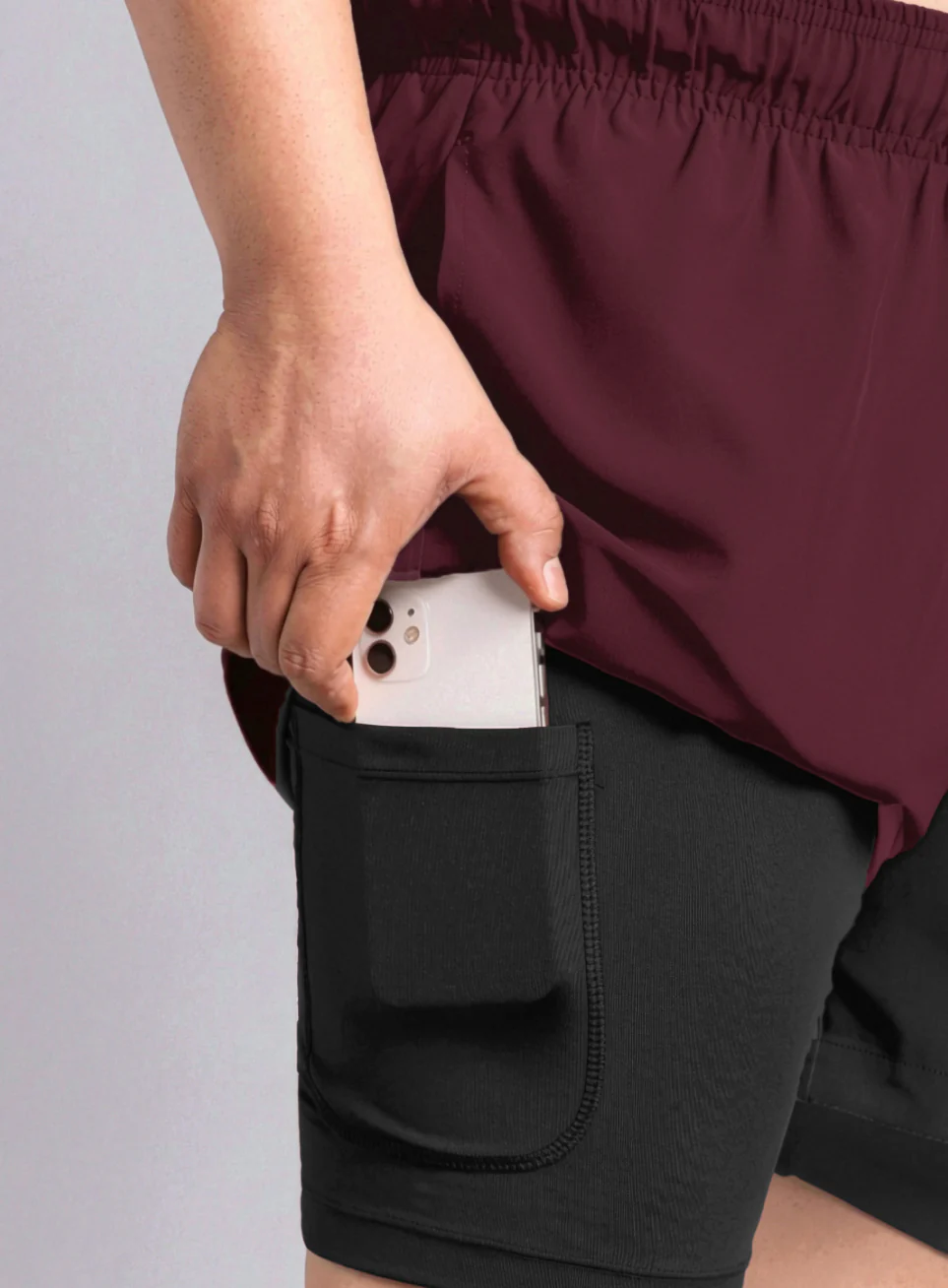 Men's Maroon Running Plus Size In-Built Shorts - Image 9