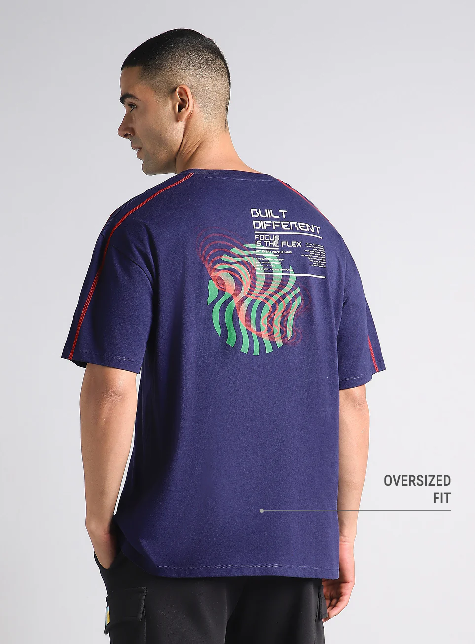 Men's Navy Built Different Oversized Fit T-shirt - Image 6