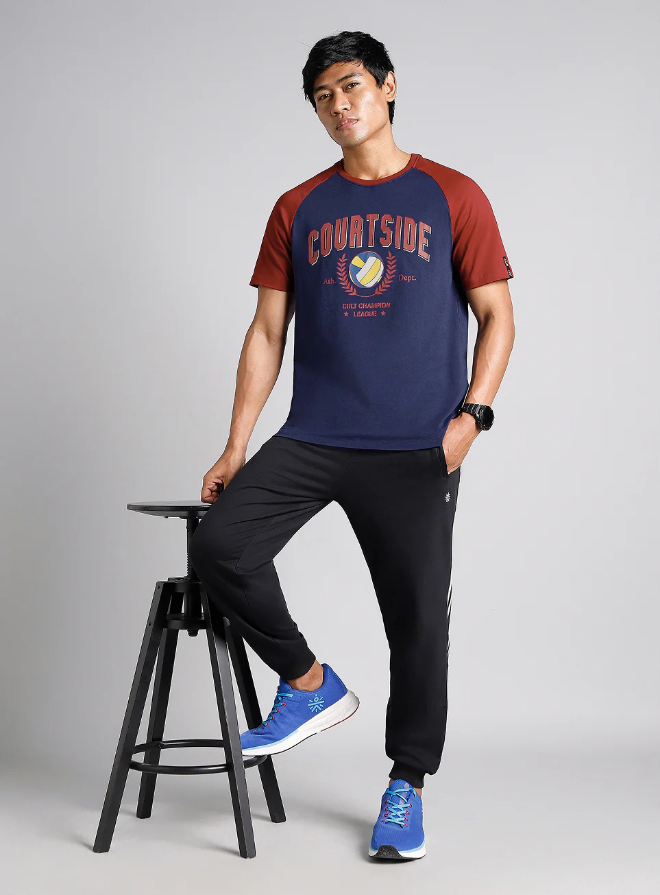 Men's Navy Courtside Sporty Colourblock T-shirt - Image 3