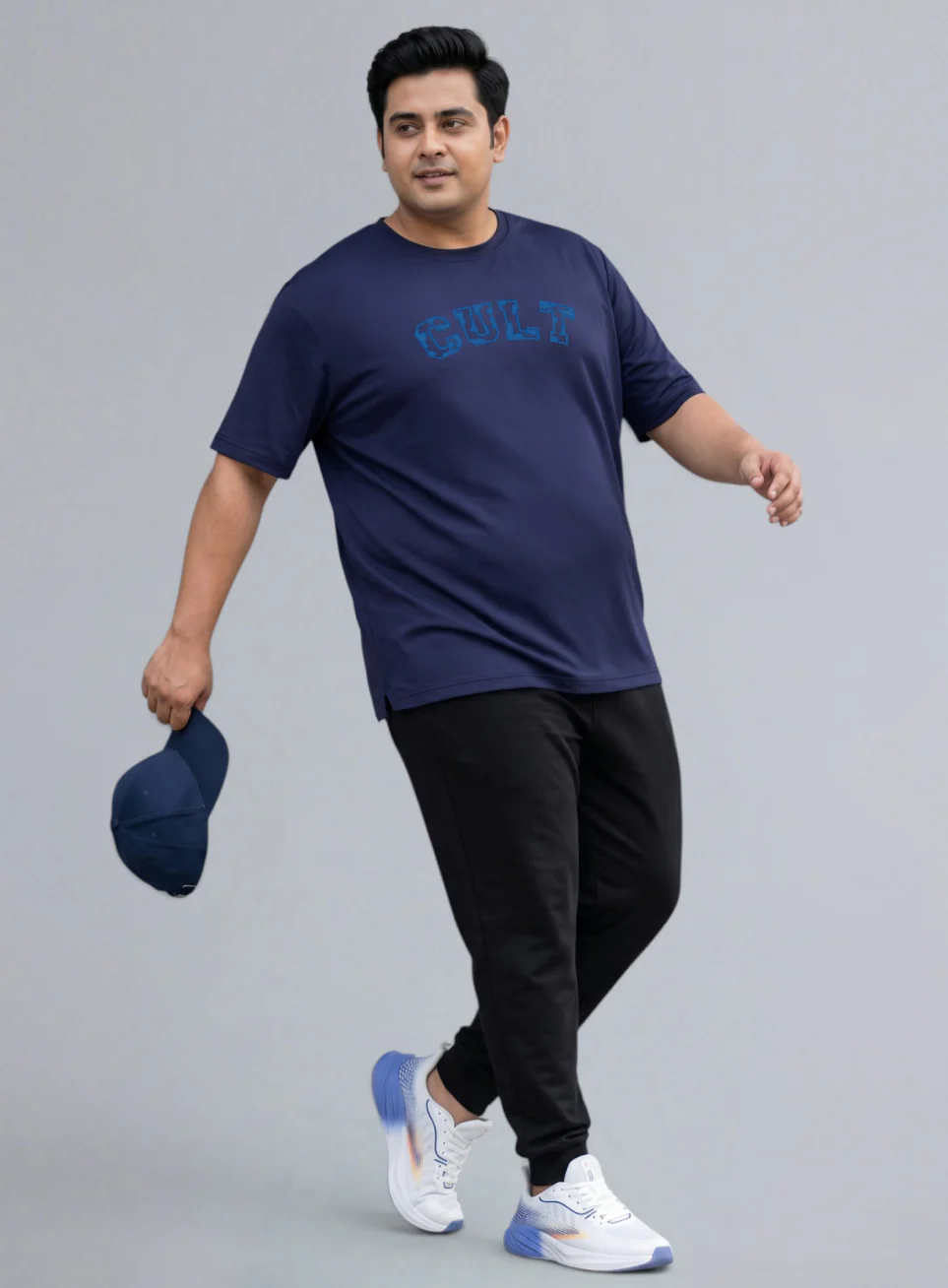 Men's Navy Cult Branding Graphic Plus Size Relaxed T-shirt - Image 2
