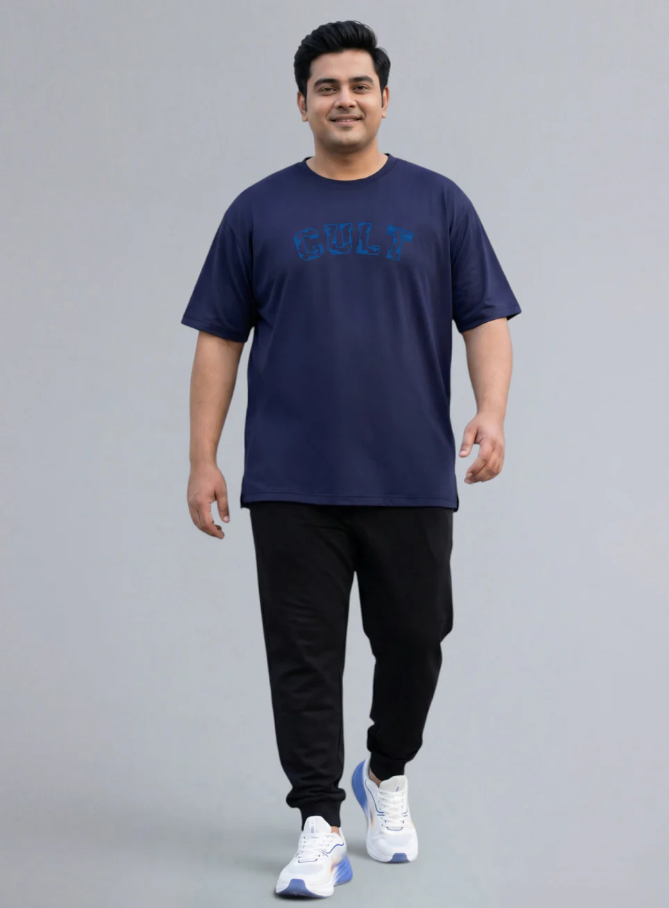 Men's Navy Cult Branding Graphic Plus Size Relaxed T-shirt - Image 3
