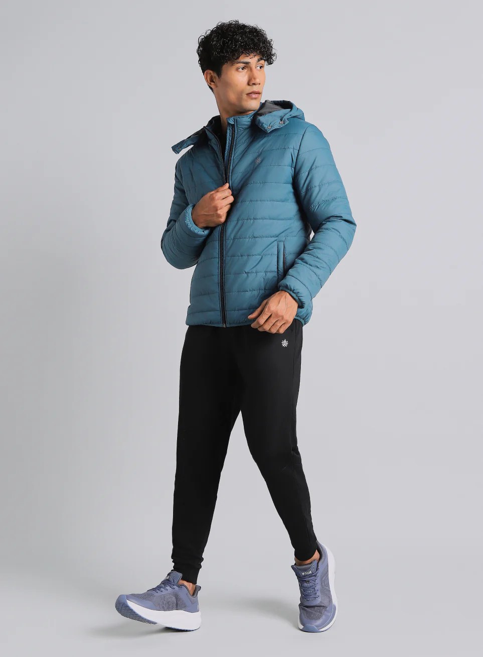 Men's Navy Detachable Hoodie Puffer Jacket - Image 2