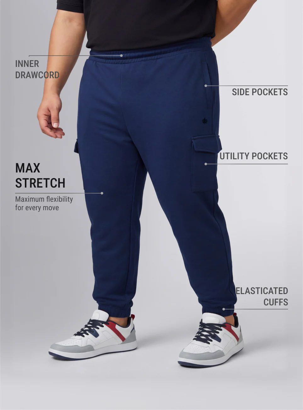 Men's Navy Move All Day Plus Size Cargo Joggers - Image 5