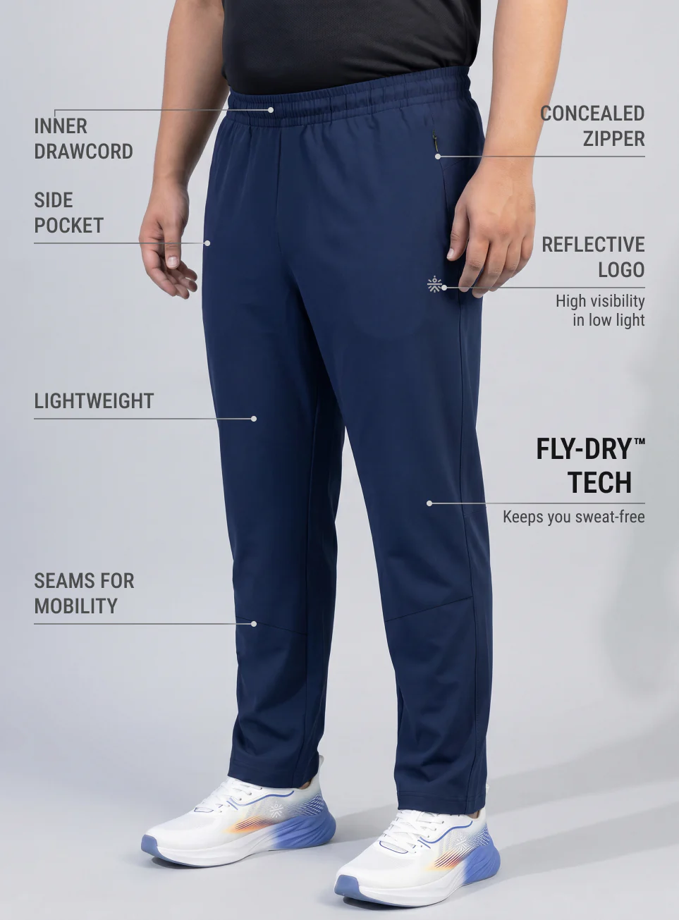 Men's Navy Runner's Essential Plus Size Trackpants - Image 5
