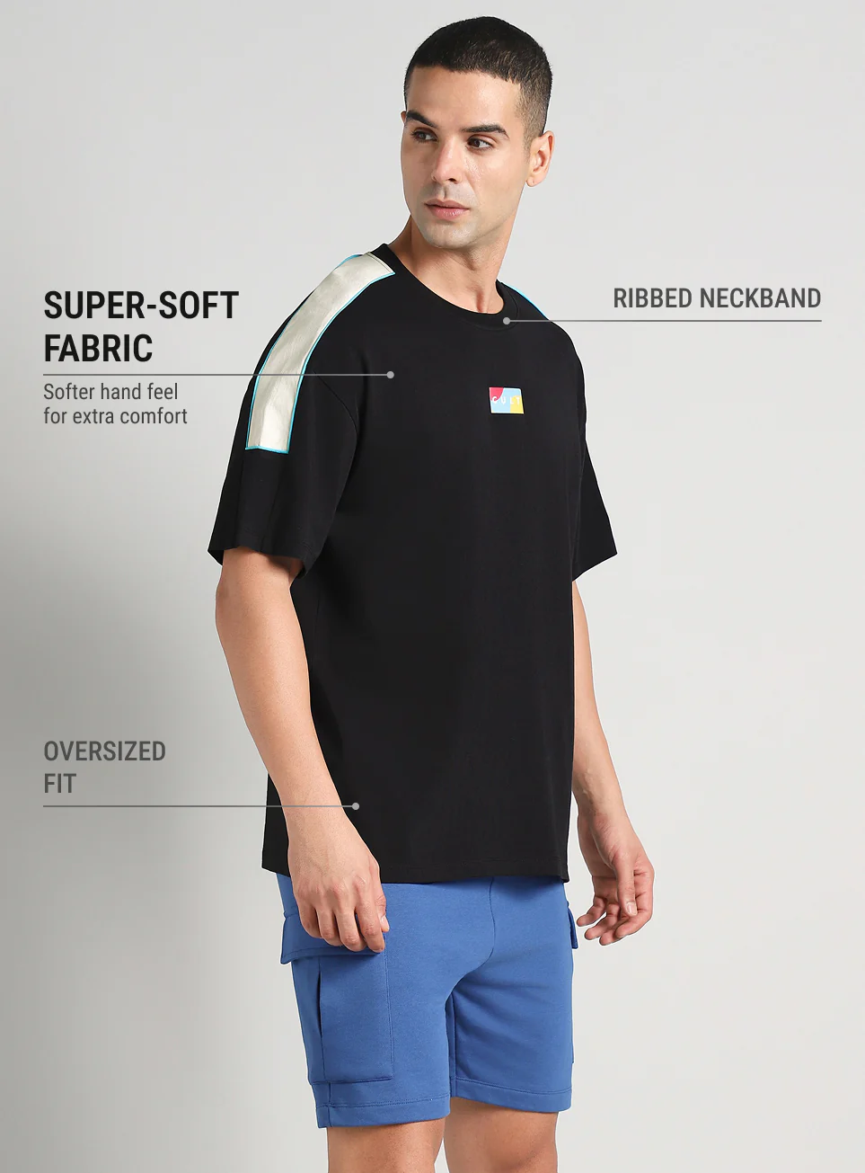 Men's Neon Black Fun and Play Sporty Oversized Fit T-shirt - Image 5