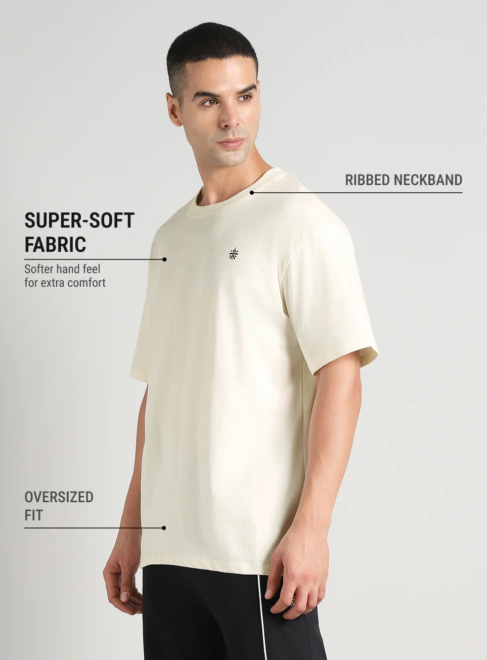 Men's Off White Built-In Motion Graphic Oversized T-shirt - Image 5