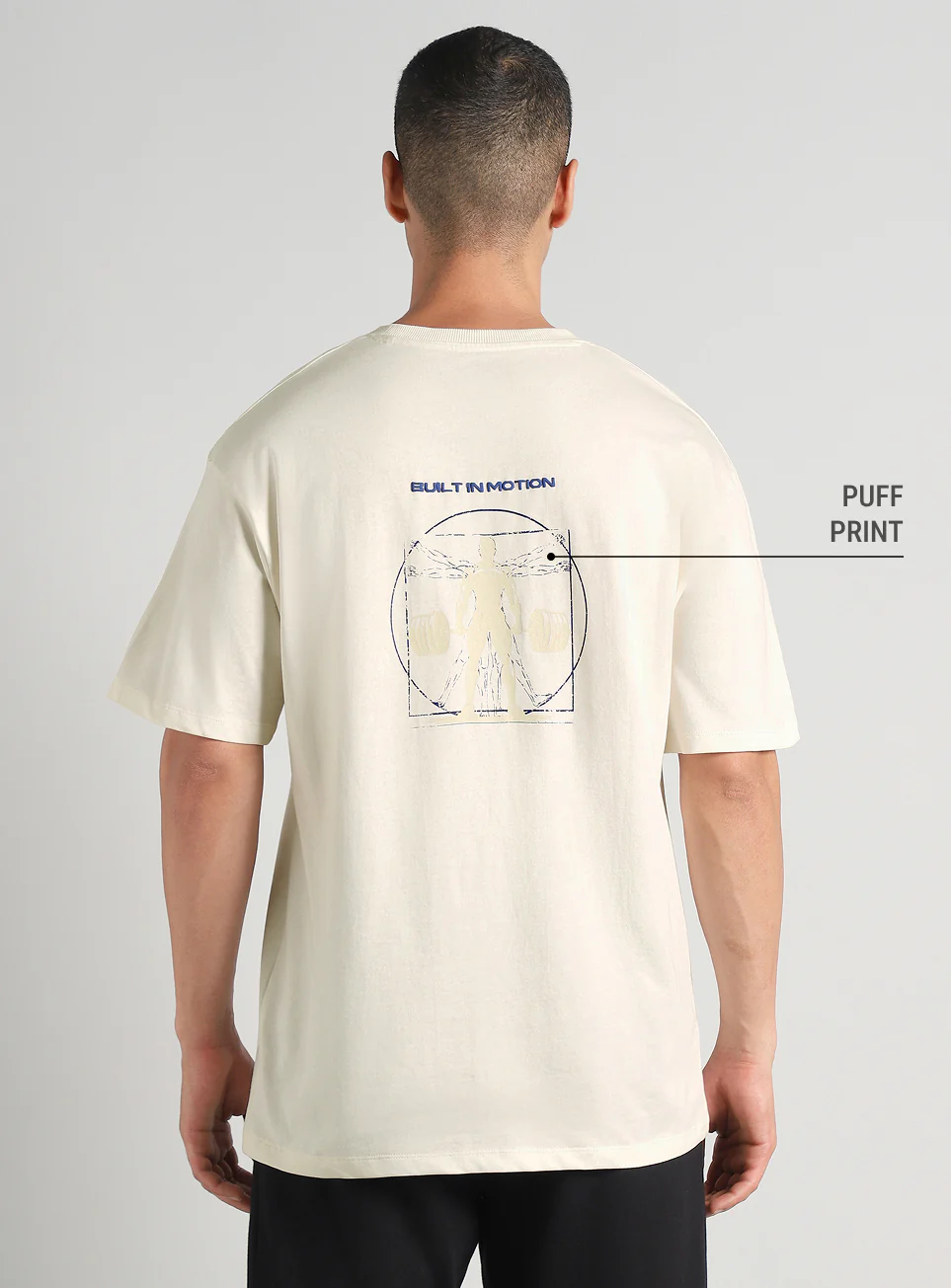Men's Off White Built-In Motion Graphic Oversized T-shirt - Image 6