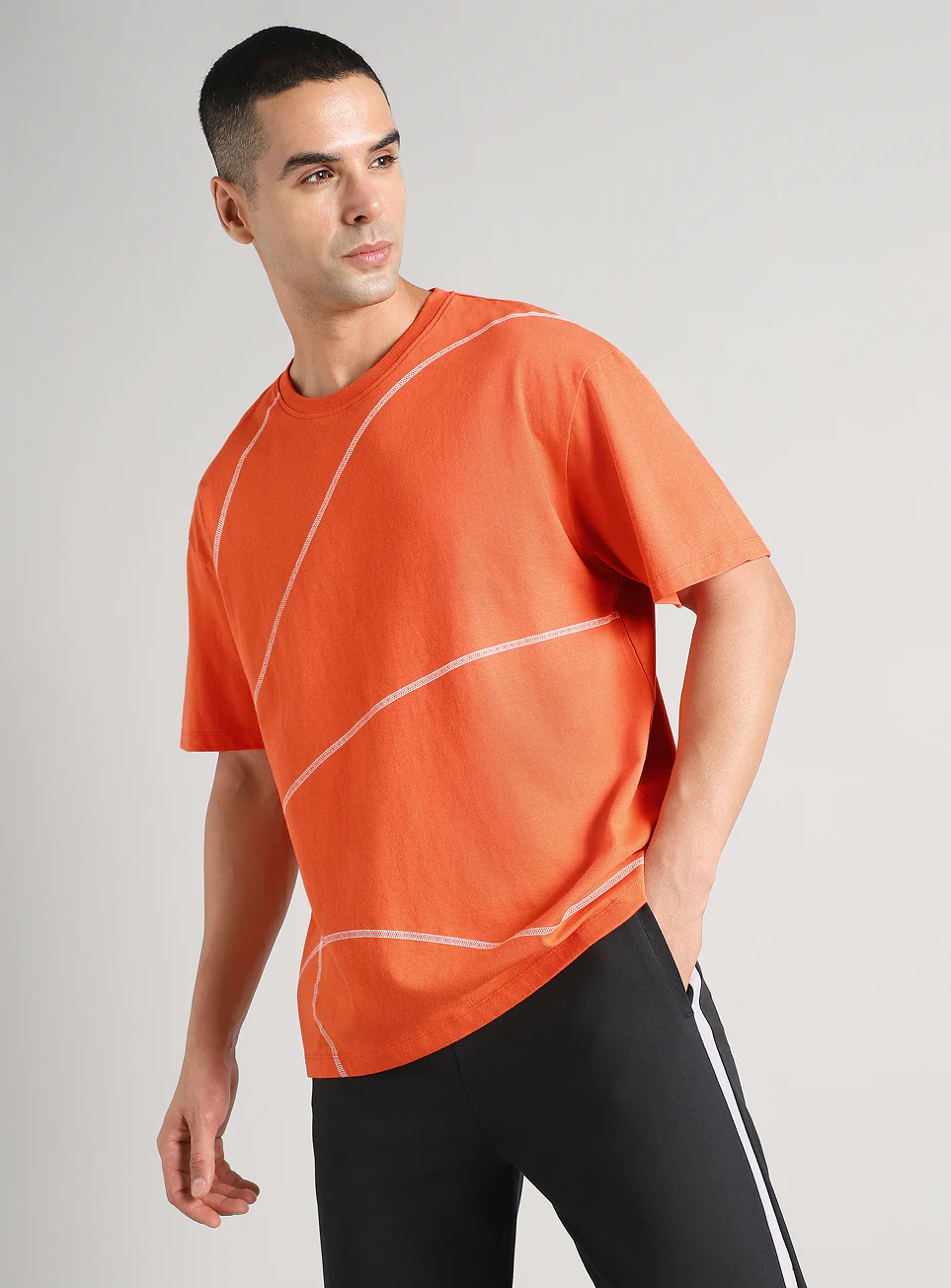 Men's Orange Basketball Imprint Relaxed Fit T-shirt