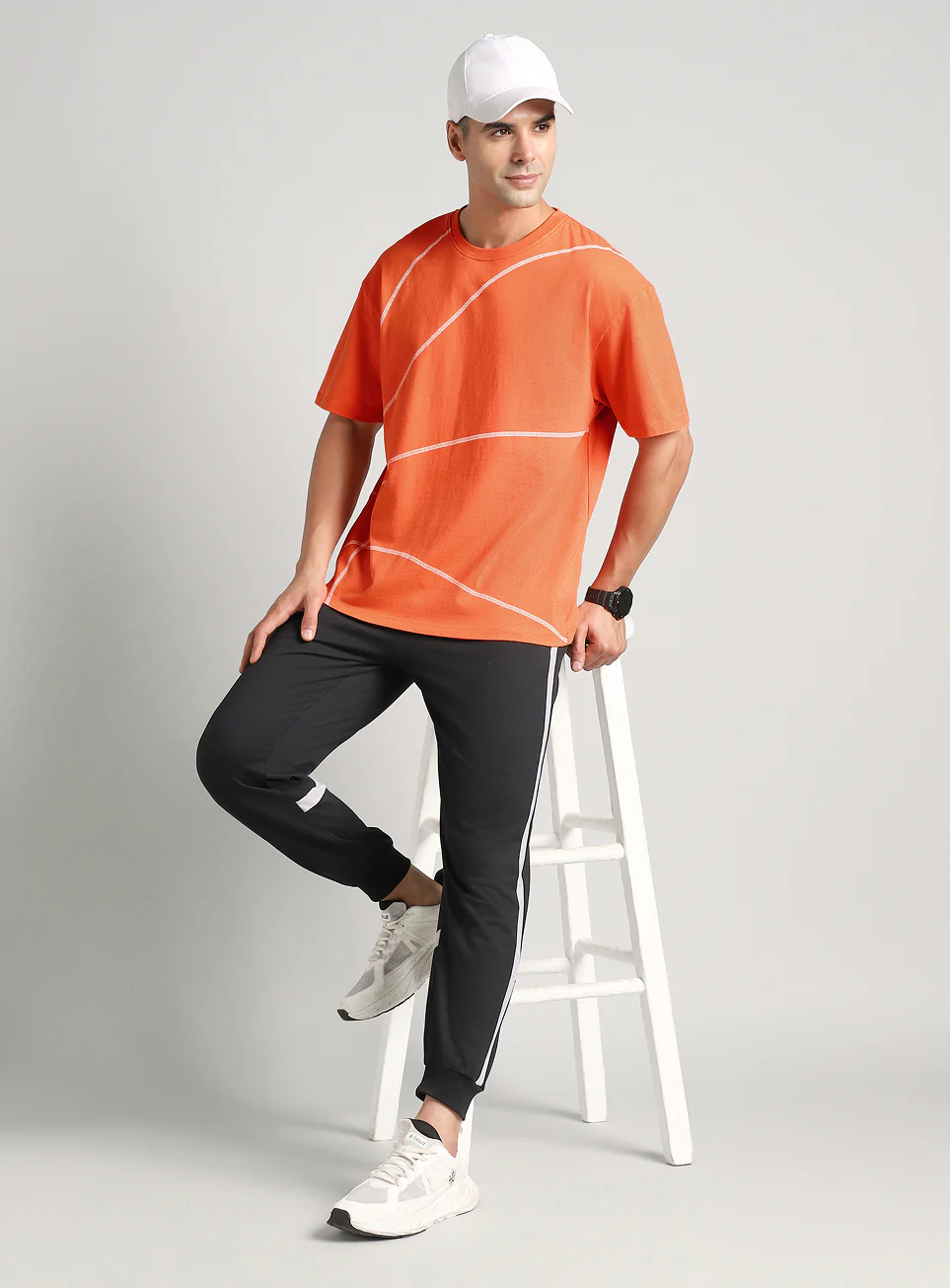 Men's Orange Basketball Imprint Relaxed Fit T-shirt - Image 3