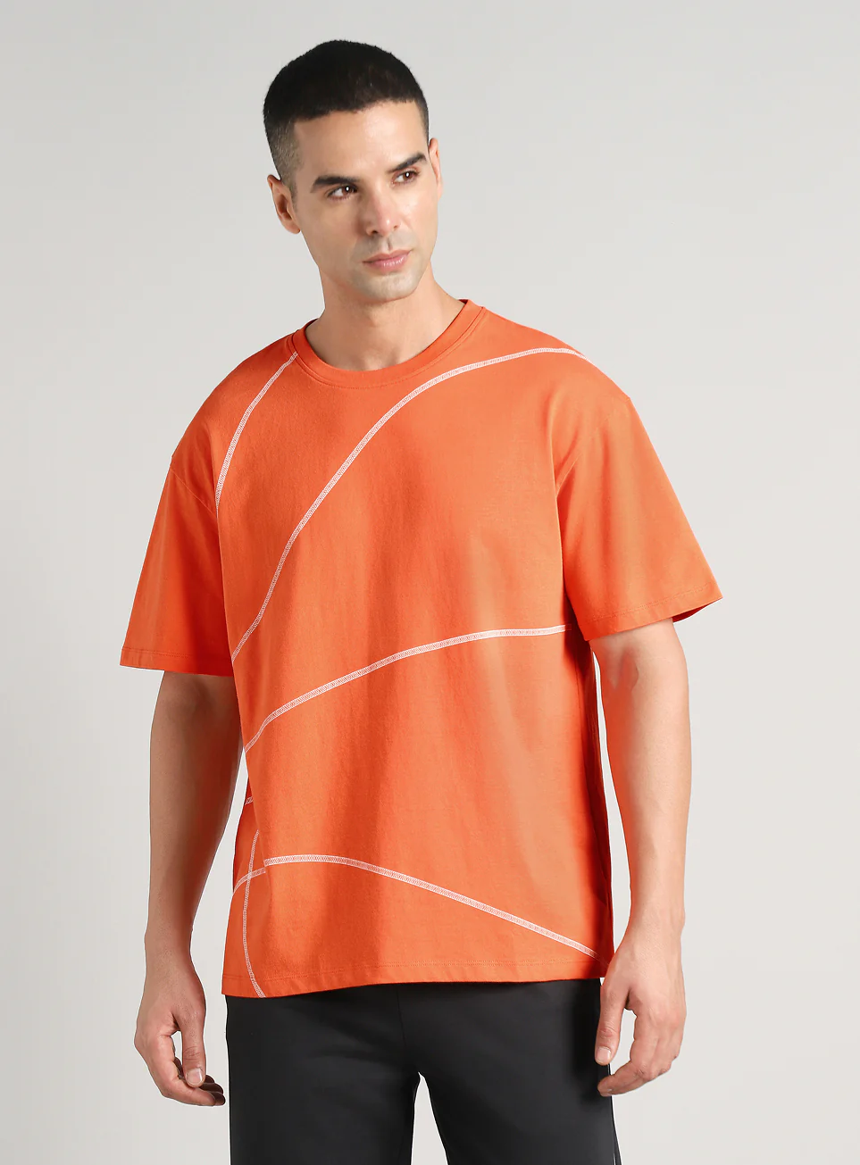 Men's Orange Basketball Imprint Relaxed Fit T-shirt - Image 4