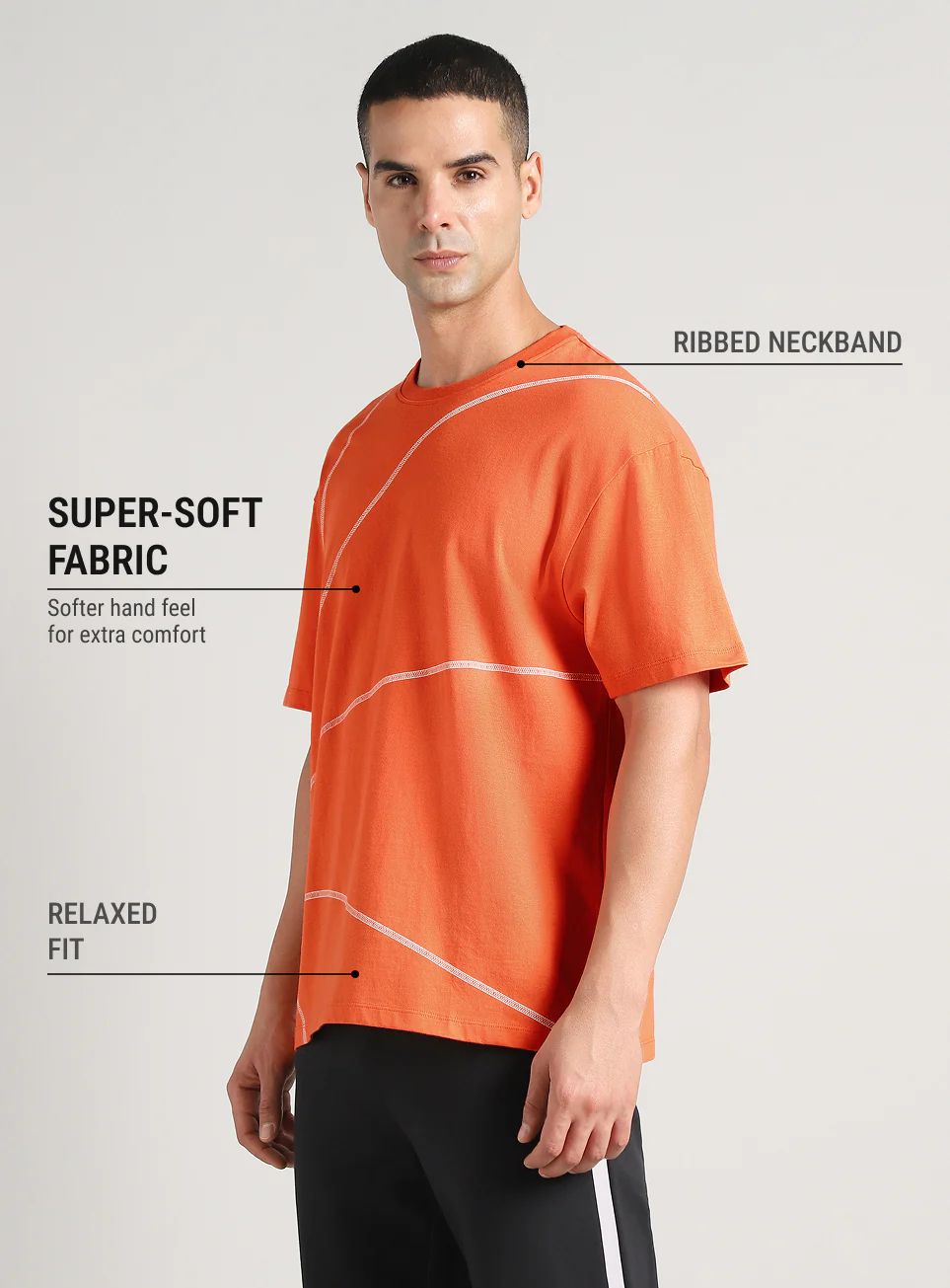 Men's Orange Basketball Imprint Relaxed Fit T-shirt - Image 5