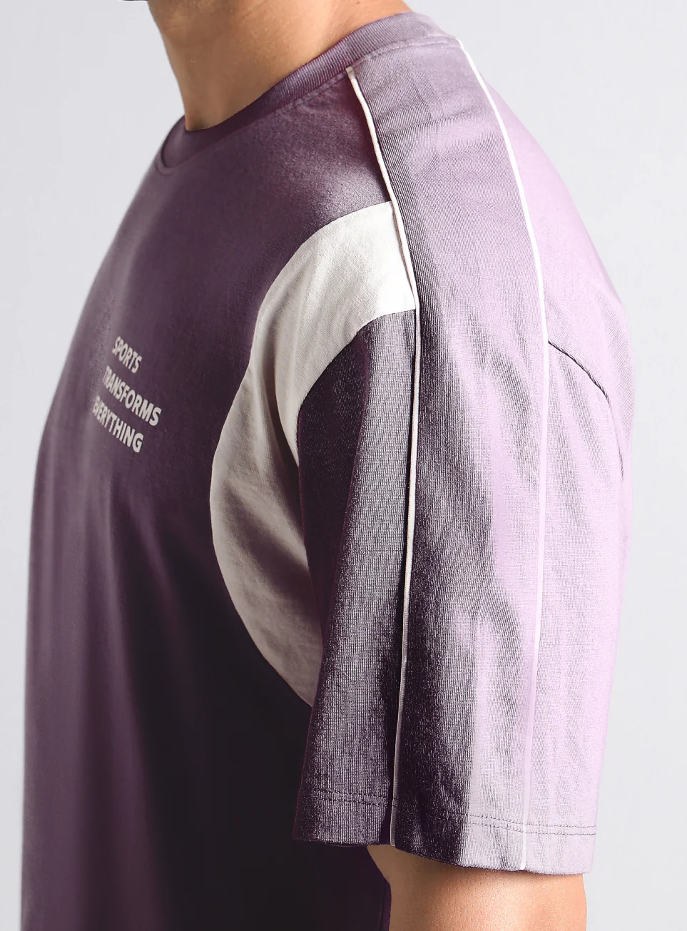 Men's Purple Colorblock Sporty Oversized Fit T-shirt - Image 7