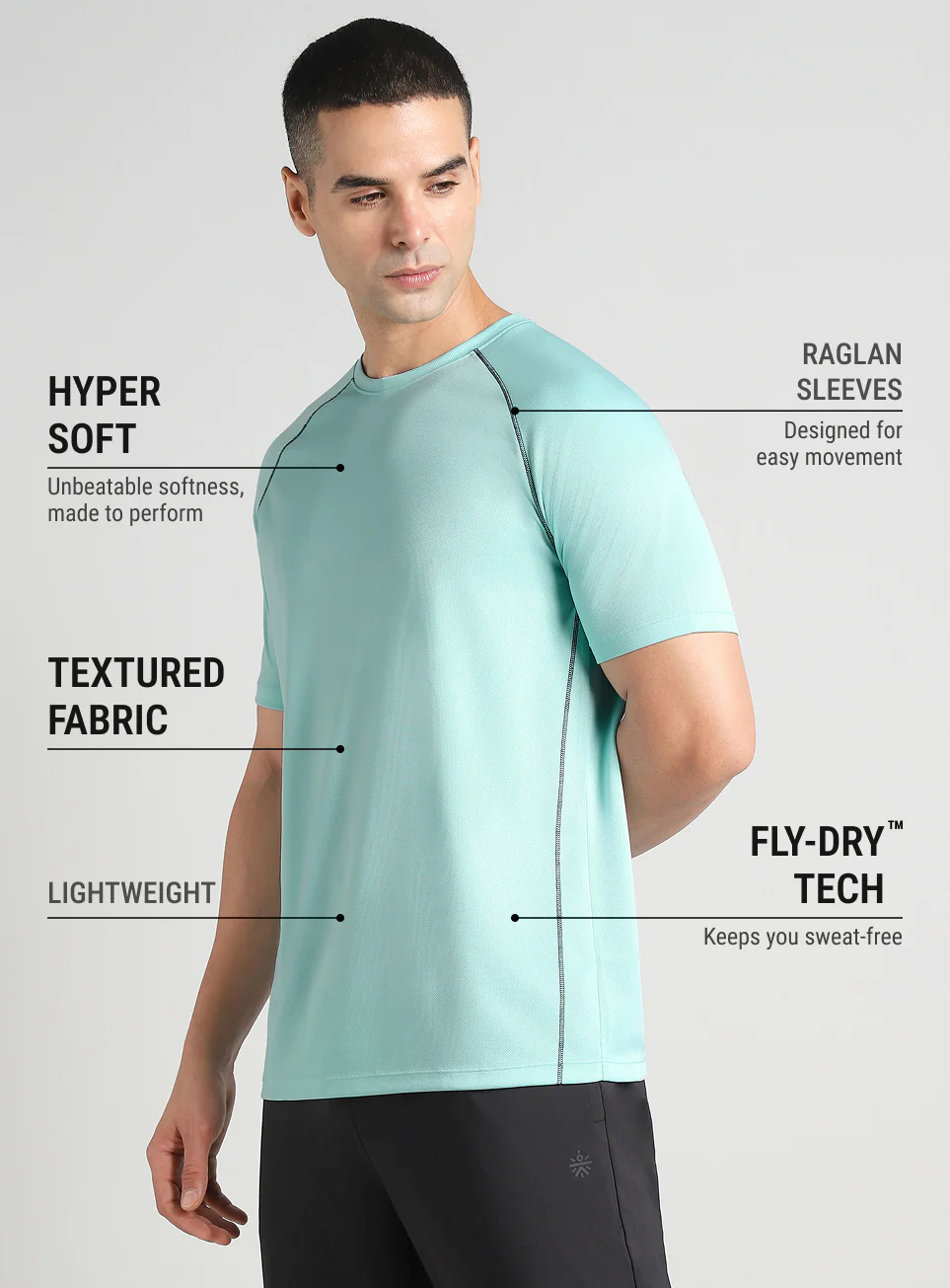 Men's Turquoise Everyday Workout Train T-shirt - Image 5