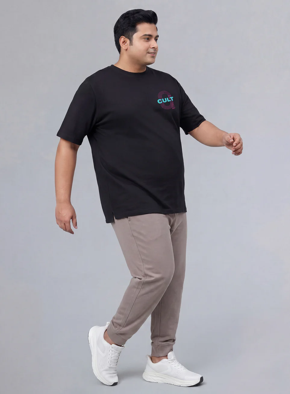 Mens Black Sporty Racertrack Plus Size T-Shirt - Image 3