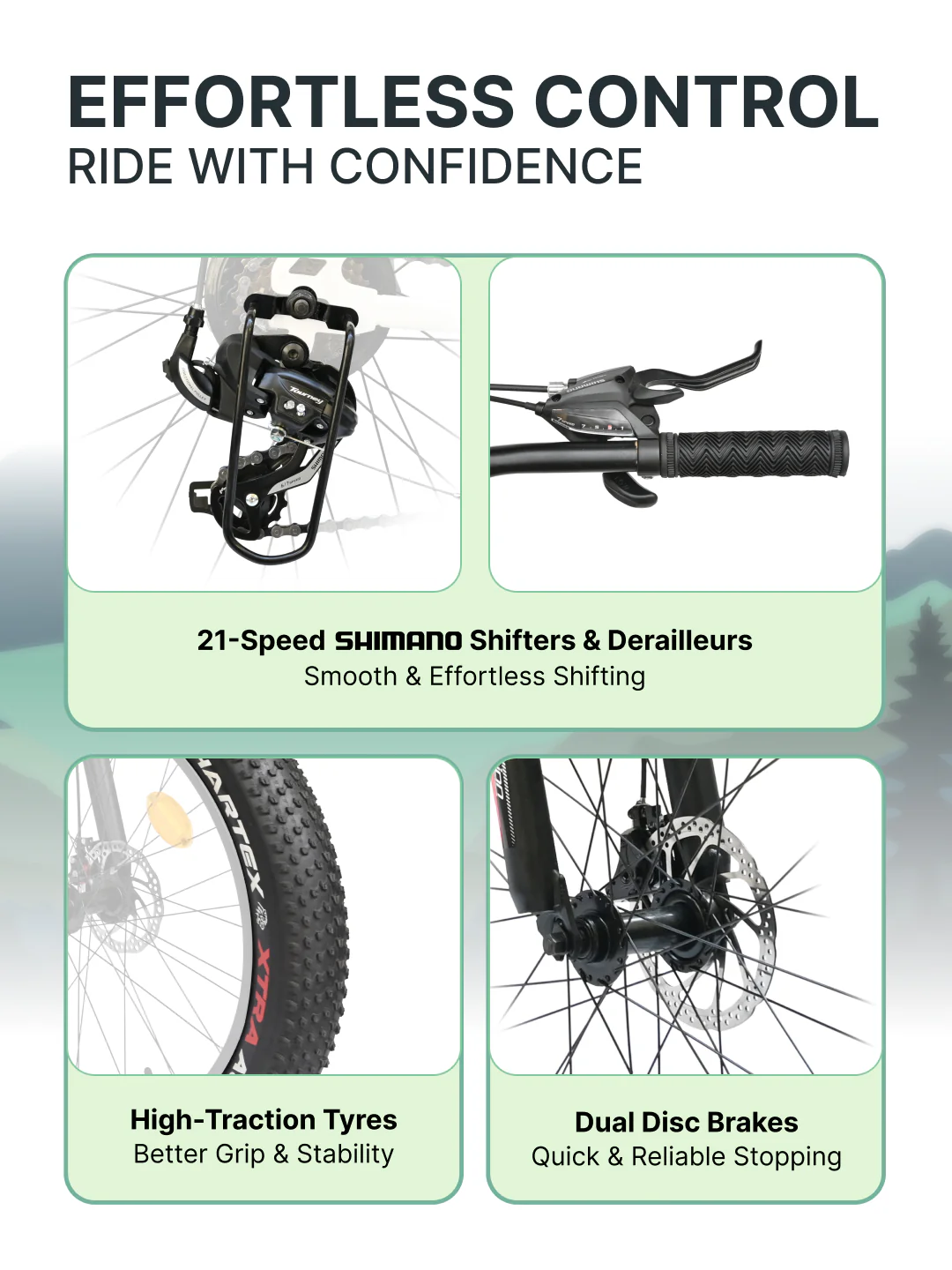 Rogue Mountain Bike Steel 21 Speed Cycle 26 inch Fat Tyre, Black With Front Suspension, Single Wall Rim and Dual Disc Brakes, Ideal For 5 ft to 5.7 ft, Free Trainer Sessions and Cycling Event - Image 3