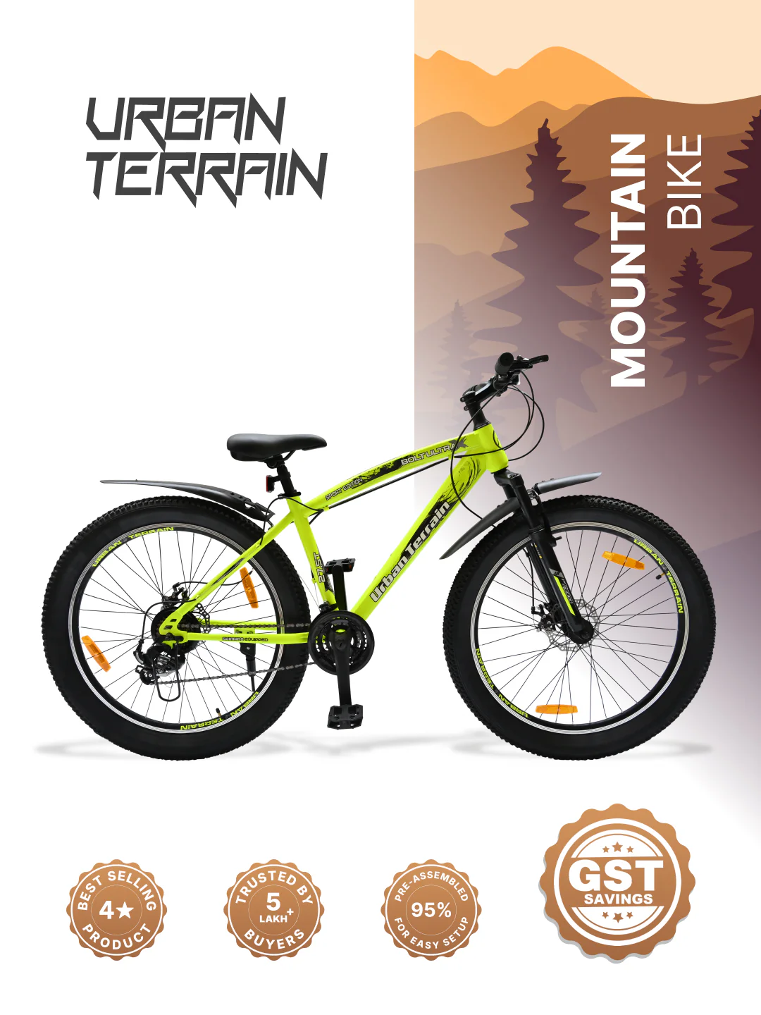 Bolt Ultra Mountain Bike Steel 21 Speed Cycle 27.5 inch Tyre, Green With Front Suspension, Double Wall Rim and Dual Disc Brakes, Ideal For 5.2 ft to 6 ft