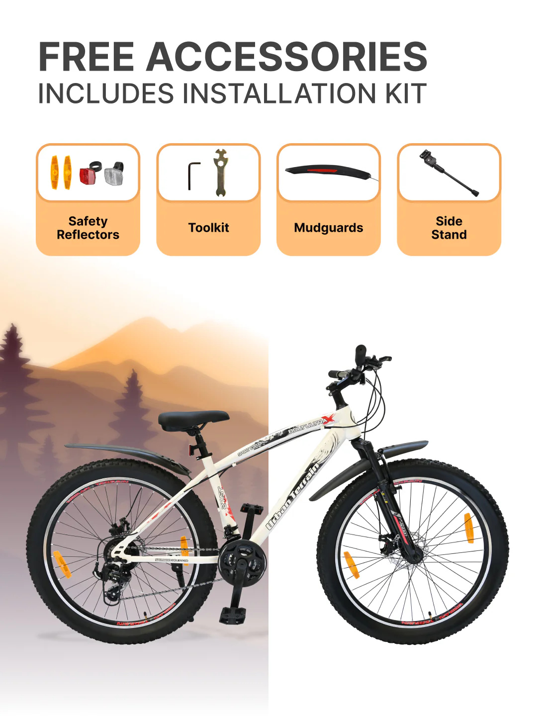 Bolt Ultra Mountain Bike Steel 21 Speed Cycle 27.5 inch Tyre, White With Front Suspension, Double Wall Rim and Dual Disc Brakes, Ideal For 5.2 ft to 6 ft - Image 7