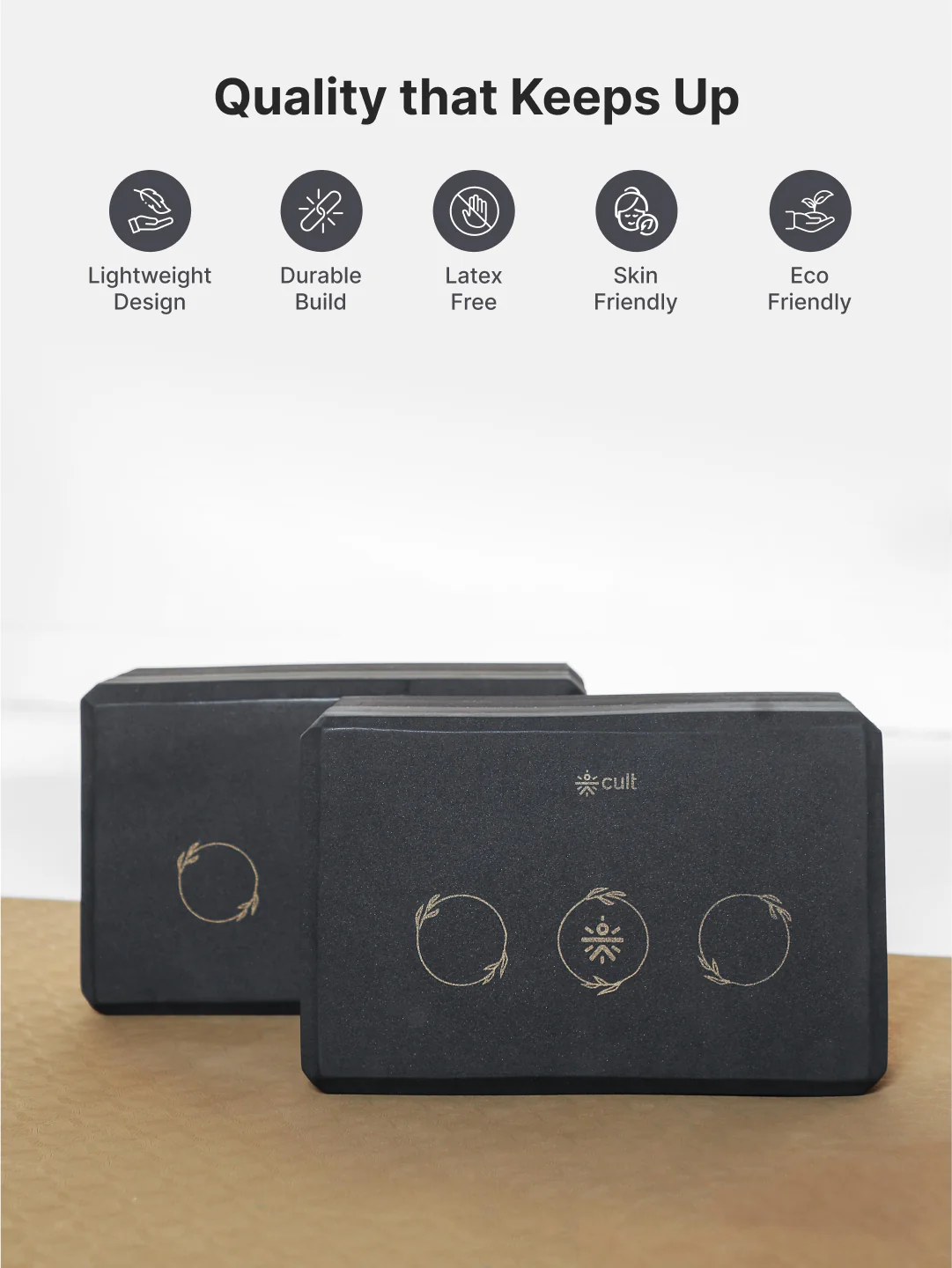 Pack of 2 EVA Yoga Blocks 80mm Black Non-Toxic, Anti-Skid & Durable - Image 3