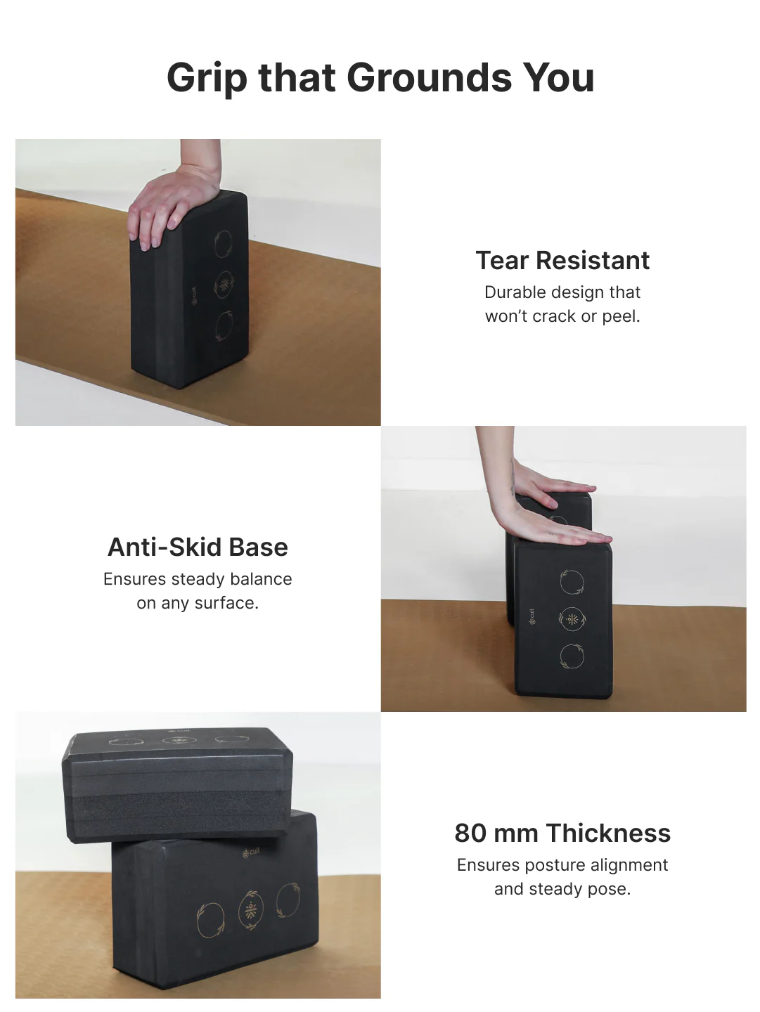 Pack of 2 EVA Yoga Blocks 80mm Black Non-Toxic, Anti-Skid & Durable - Image 5