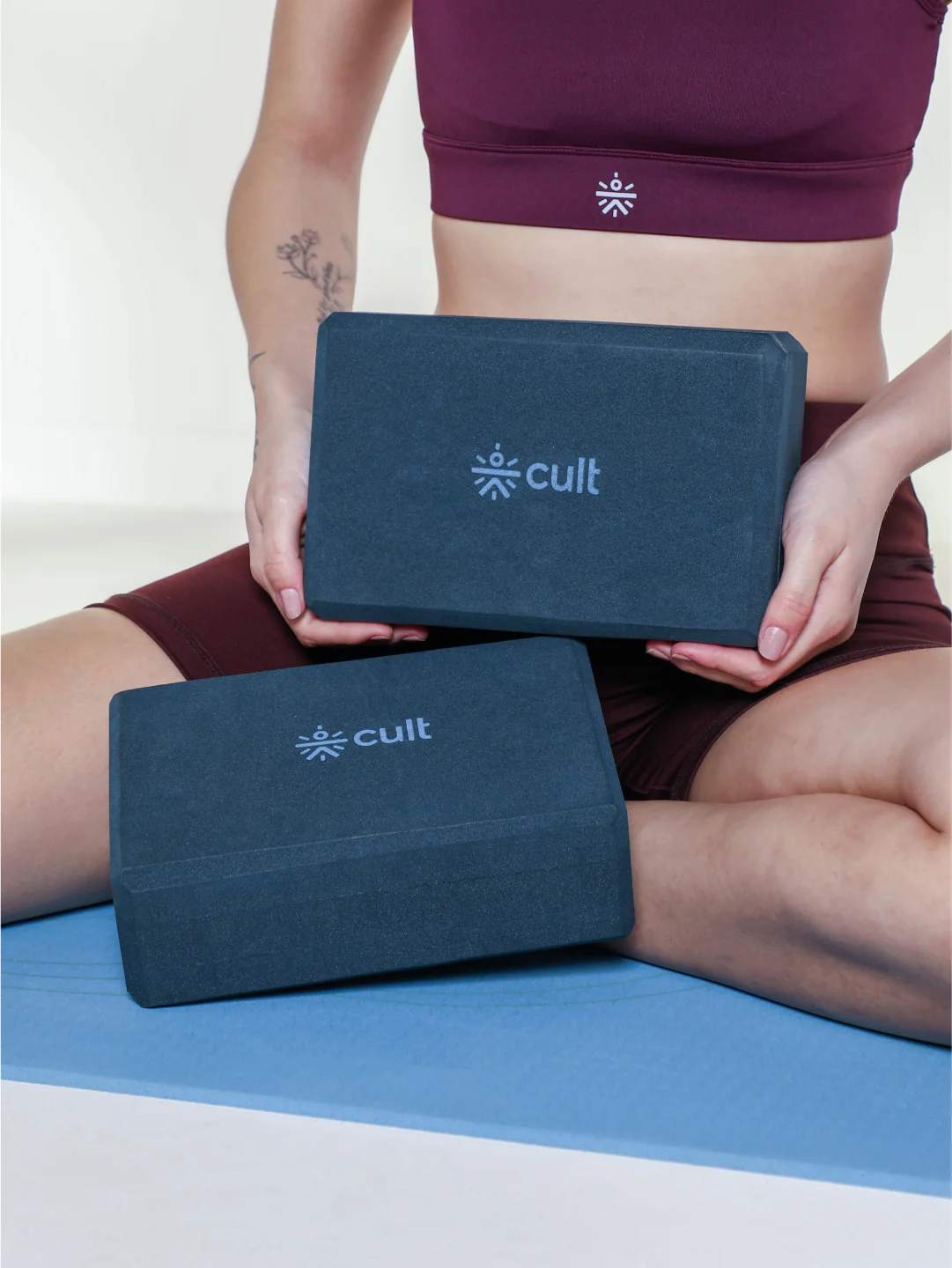 Pack of 2 EVA Yoga Blocks 80mm Blue Non-Toxic, Anti-Skid & Durable