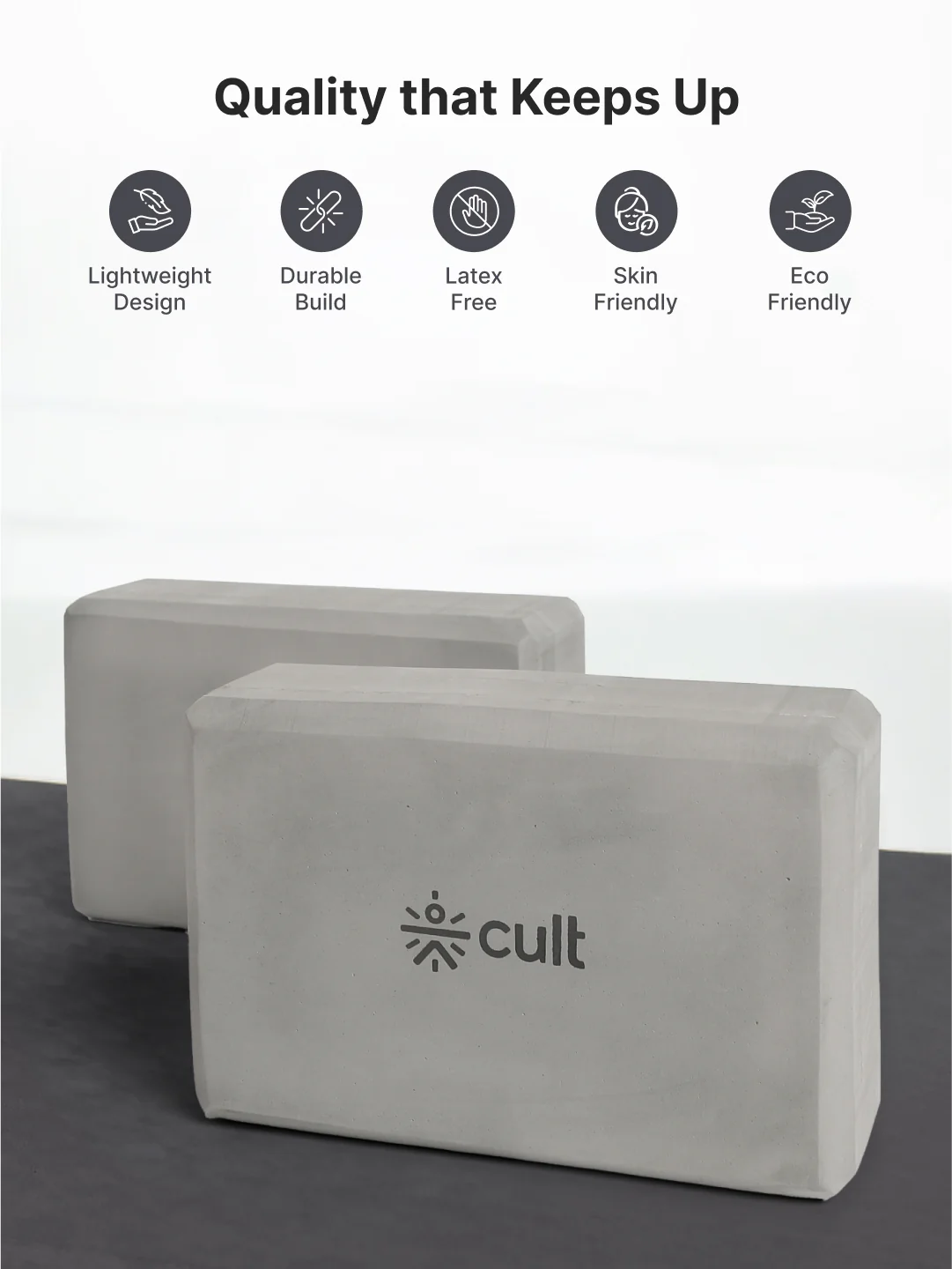 Pack of 2 EVA Yoga Blocks 80mm Dark Grey Non-Toxic, Anti-Skid & Durable - Image 3
