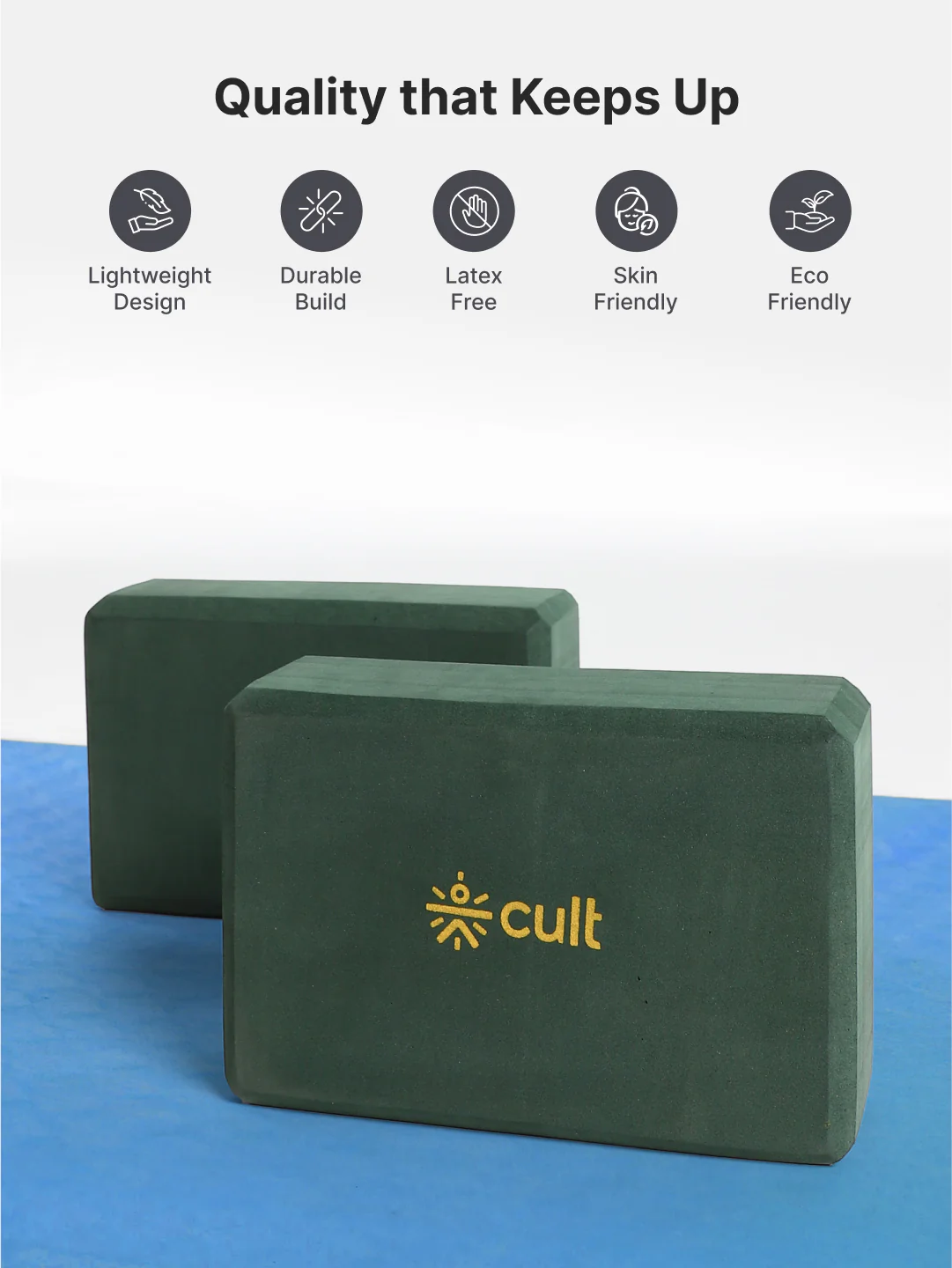 Pack of 2 EVA Yoga Blocks 80mm Green Non-Toxic, Anti-Skid & Durable - Image 3