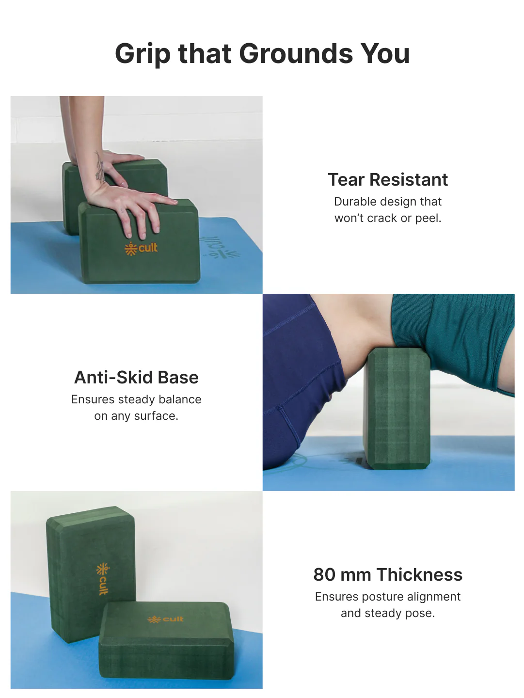 Pack of 2 EVA Yoga Blocks 80mm Green Non-Toxic, Anti-Skid & Durable - Image 5