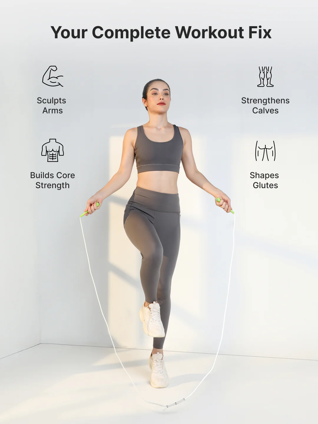 Pencil Skipping Rope for Gym & Home Exercise Adjustable, Tangle-Free White - Image 8
