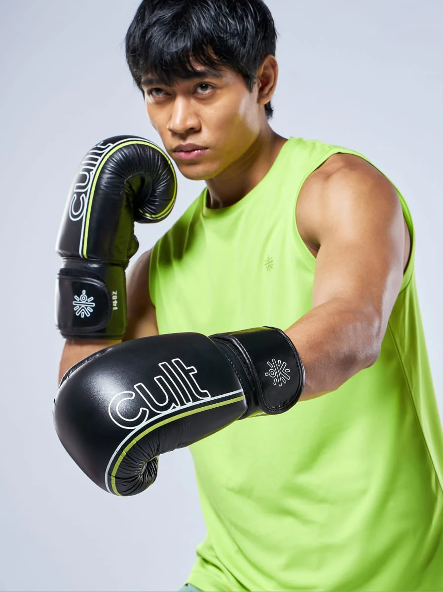 cult Premium Leather Boxing Gloves for Men & Women Foam Padding Thickness 35 mm Punching Bag Gloves for Boxing, Training, Kickboxing, Muay Thai, MMA Boxing Gloves Black & Green