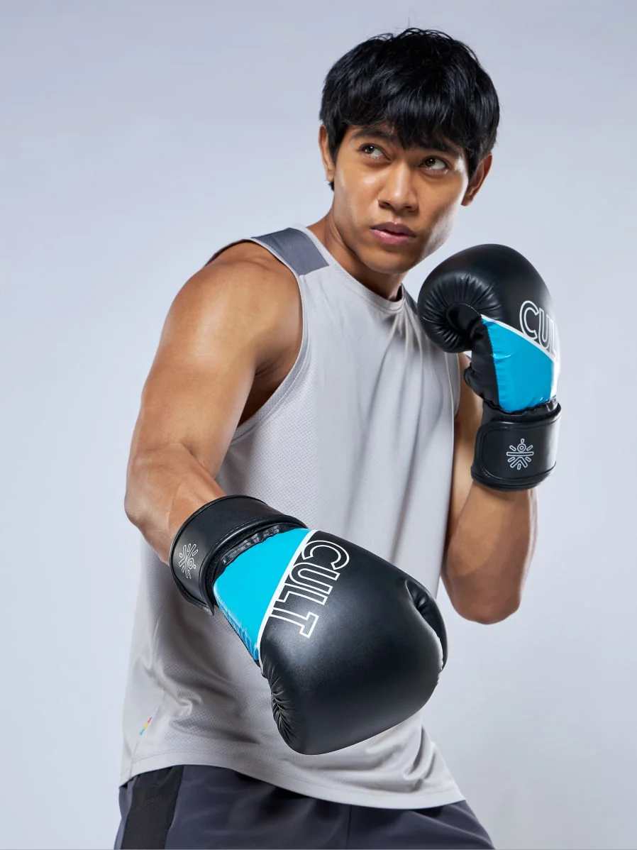 cult PVC Boxing Gloves for Men & Women Foam Padding Thickness 25 mm Punching Bag Gloves for Boxing, Training, Kickboxing, Muay Thai, MMA Blue White