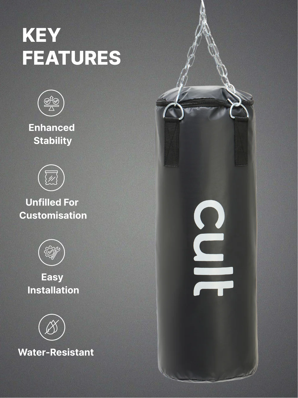 cult Punching Bag Black 4ft with Hand wrap - Image 3
