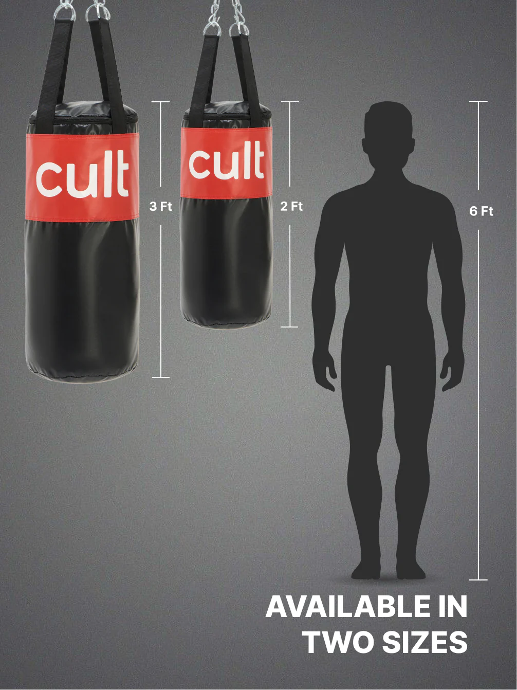 cult Punching Bag Black & Red 3ft Heavy Duty Punching Bag for Boxing, Kickboxing, MMA Training Reinforced Stitching Durable PU Leather Unfilled Easy to Install For Home & Gym Use - Image 5