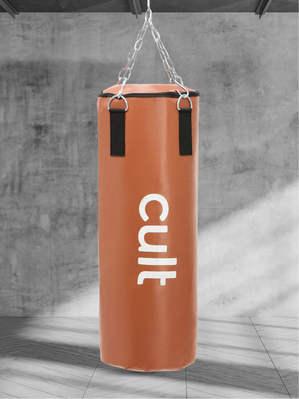 cult Punching Bag Tan 4ft Heavy Duty Punching Bag for Boxing, Kickboxing, MMA Training Reinforced Stitching Durable PU Leather Hanging Chain Included Unfilled Easy to Install For Home & Gym Use