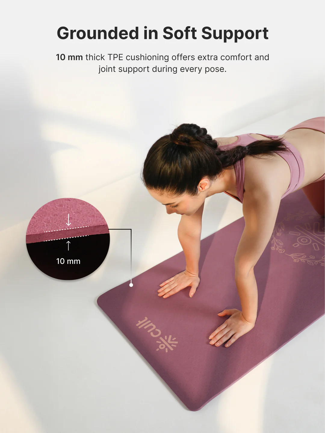 CULT TPE Yoga Mat 10mm Extra Thick with Carry Strap and Bag Non-Toxic, Latex-Free, Anti-Slip, Tear-Resistant & Lightweight Superior Cushioning for Joint Support, Ideal for Yoga, Pilates, Meditation & Home Workouts - Maroon - Image 7