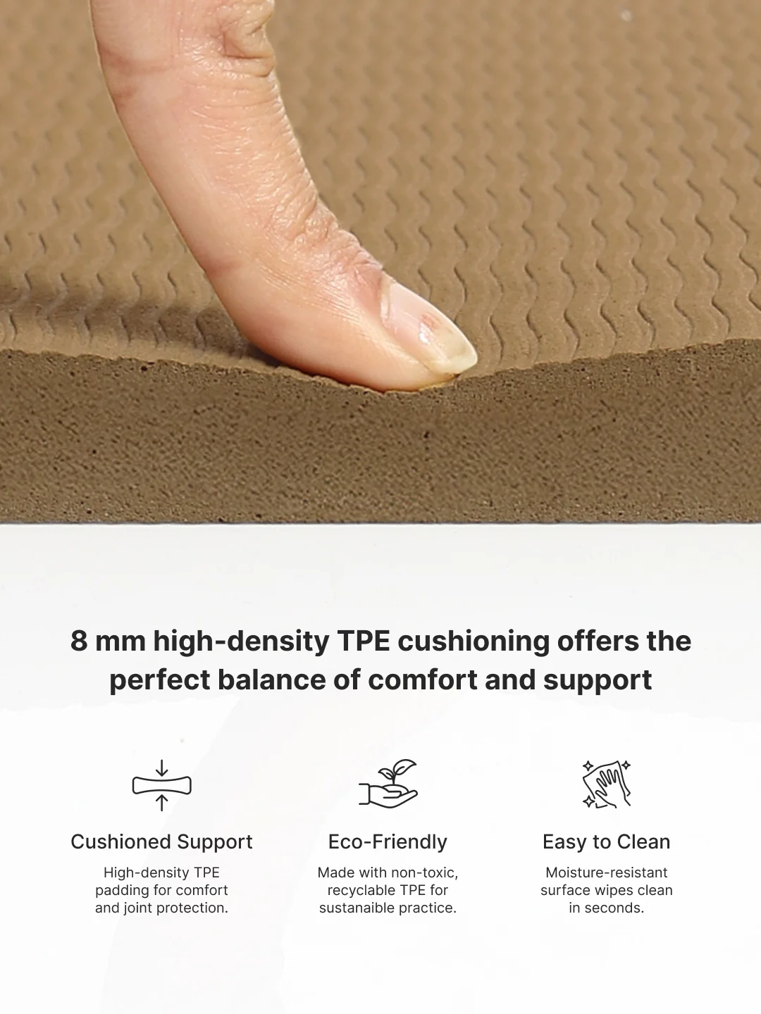 CULT Ultra Cushioned 8mm TPE Yoga & Pilates Mat Eco-Friendly, Skin-Friendly, Anti-Skid, Tear-Resistant, Lightweight & Portable with Carry Strap and Bag Ideal for Home, Gym & Outdoor Workouts - Brown - Image 6