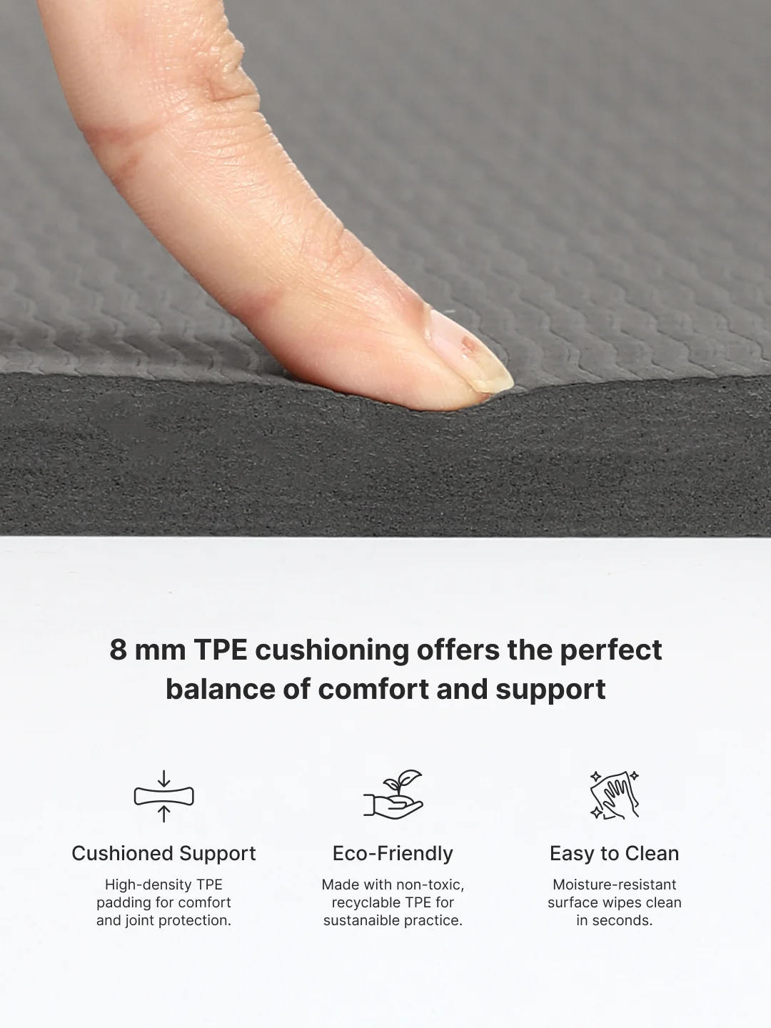 CULT Ultra Cushioned 8mm TPE Yoga & Pilates Mat Eco-Friendly, Skin-Friendly, Anti-Skid, Tear-Resistant, Lightweight & Portable with Carry Strap and Bag Ideal for Home, Gym & Outdoor Workouts - Dark Grey - Image 6